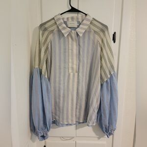 Munthe Stripe Mix Print Pinapple Blue Raglan Sleeve Top 42 Large